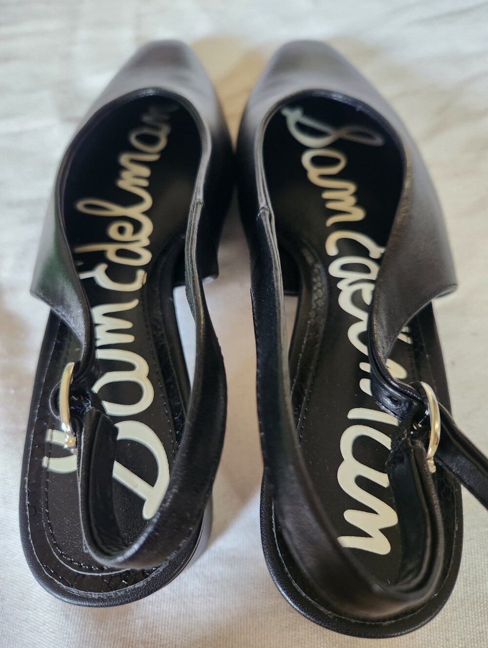 Sam Edelman Ronnie Black Leather Slingback Pointed Toe Heels Size 6 - Picture 4 of 7